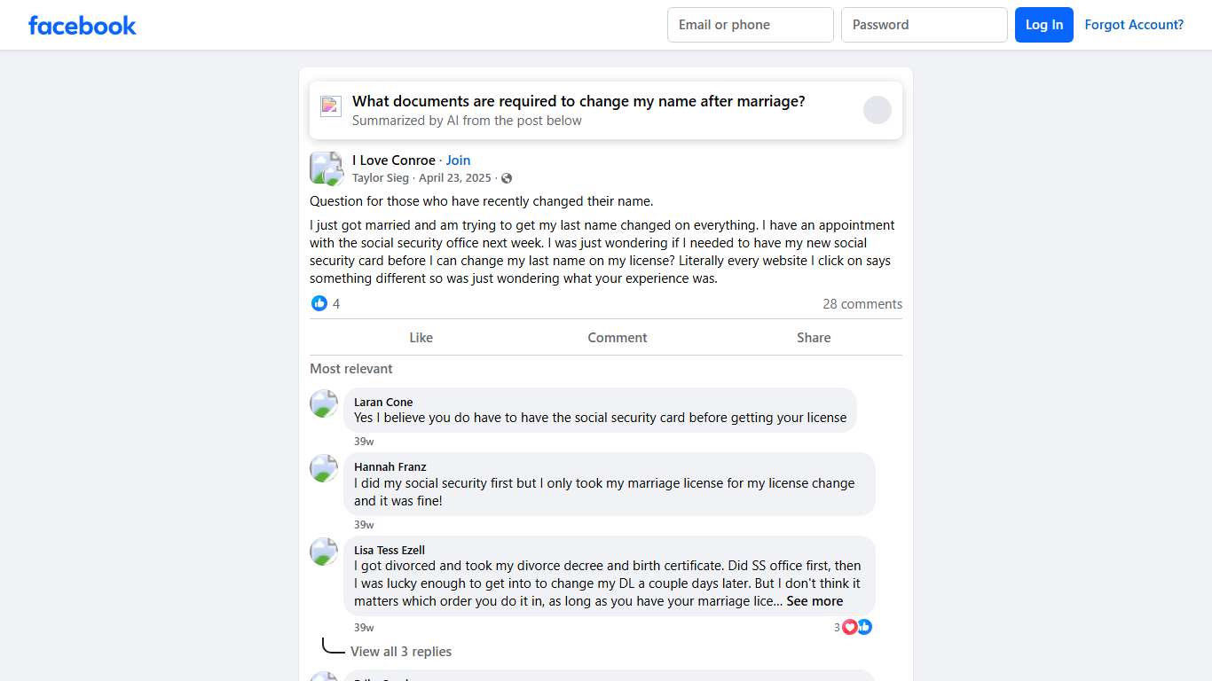 I Love Conroe Question for those who have recently changed their name Facebook